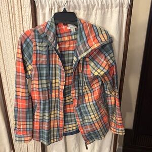 L.L. Bean Orange and Green Plaid Hooded Shirt/Jacket